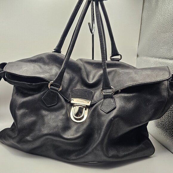 Prada Handbags - Prada Black Leather Shoulder Bag with Silver Hardware